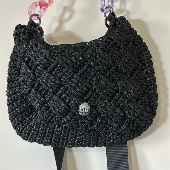 Kurt Geiger London Crochet Crossbody Bag Rainbow Coin Pouch Black Eagle NEW - Picture 6 of 13